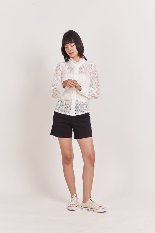 French Lace White Button Down